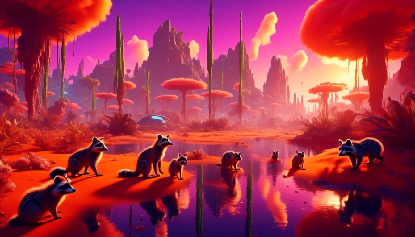 Alien Landscape with Earth Animals in No Man's Sky Style