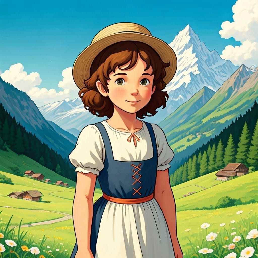 Heidi in the Alps: Watercolor Illustration