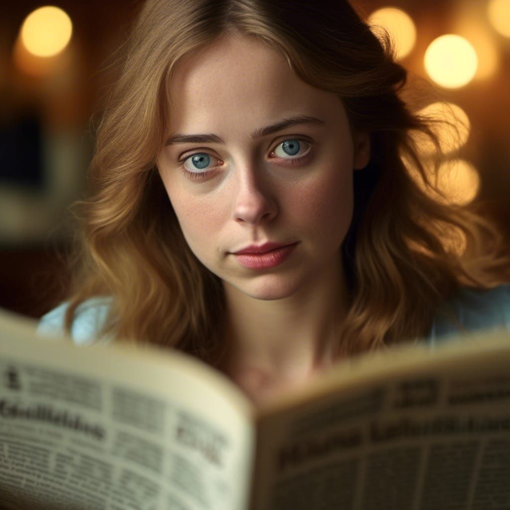 Dreamy Portrait of Woman Reading Newspaper