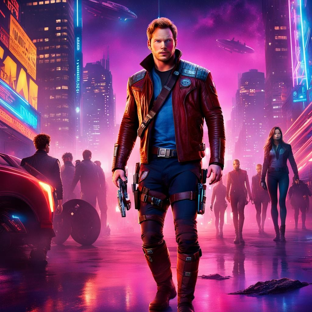 Star Lord in Neon City on Alien Planet