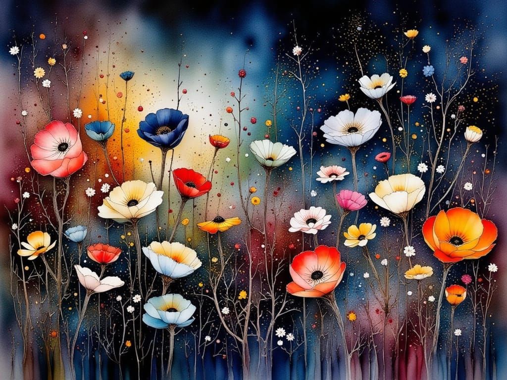 Mysterious Noctilucent Umbellifers in Vibrant Watercolor