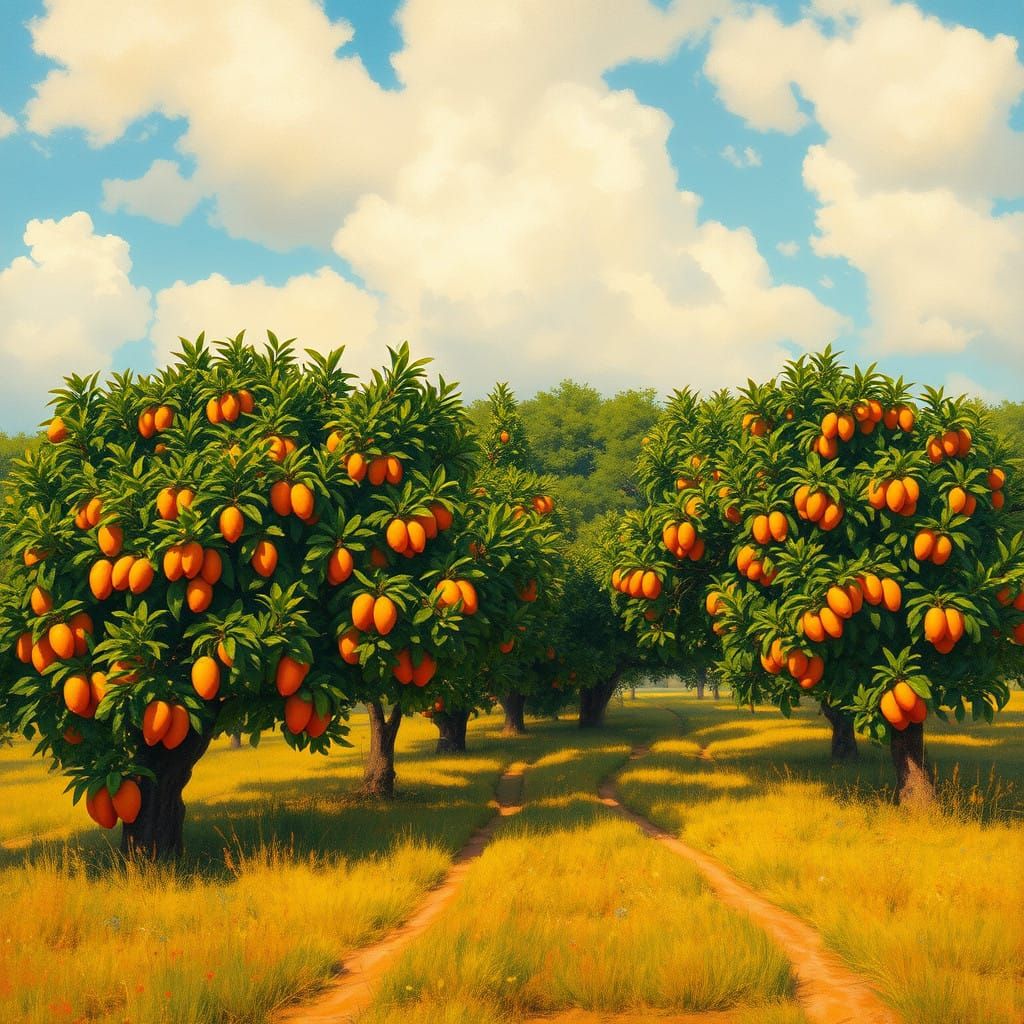 Lush Mango Farm in Vibrant Impressionist Style