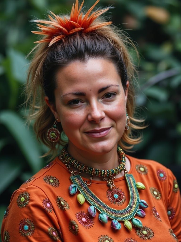 Elegant Digital Portrait of a Young Woman in Subtropical Par...