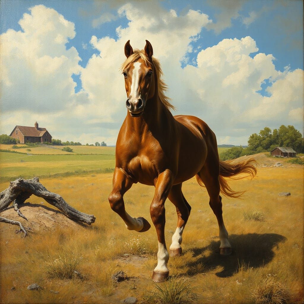 Horse Painting in Pen and Wash Style