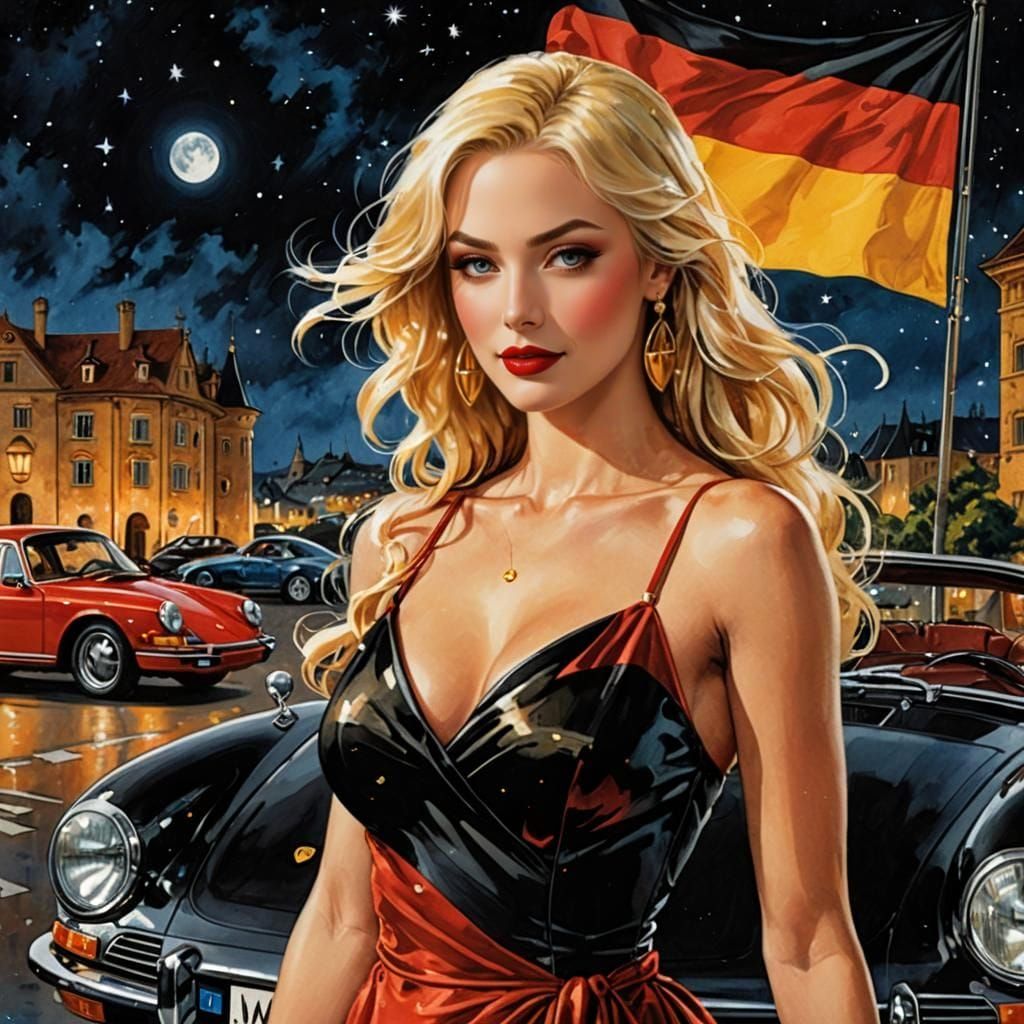 Goddess with Porsche in Dramatic Fantasy Art