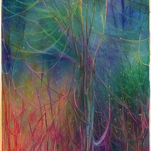 Moonlit Forest Clearing in Watercolor Style