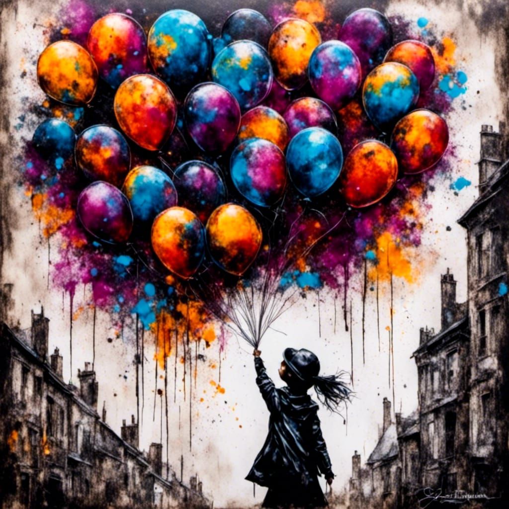 Dublin Alley: Banksy's Balloon Girl in Alcohol Ink