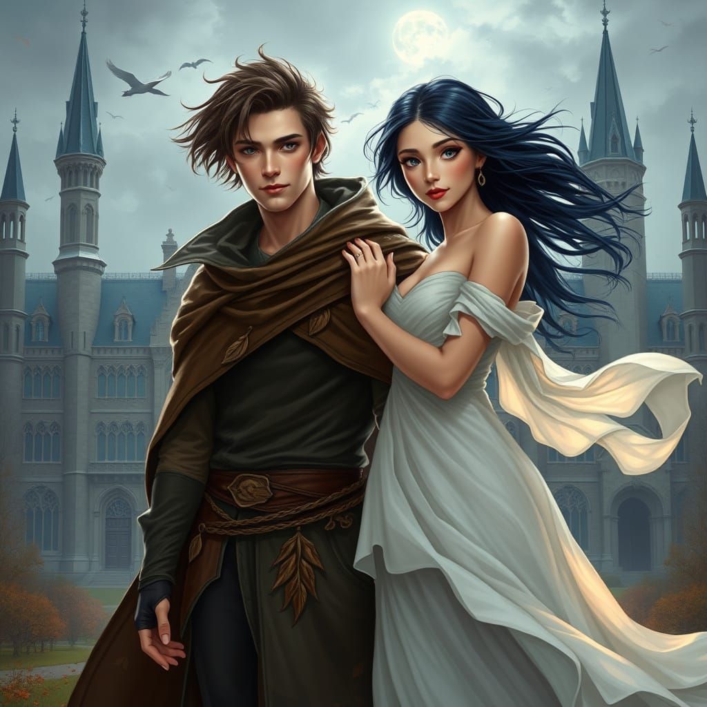 Dashing Young Couple Amidst Mystical University Grounds