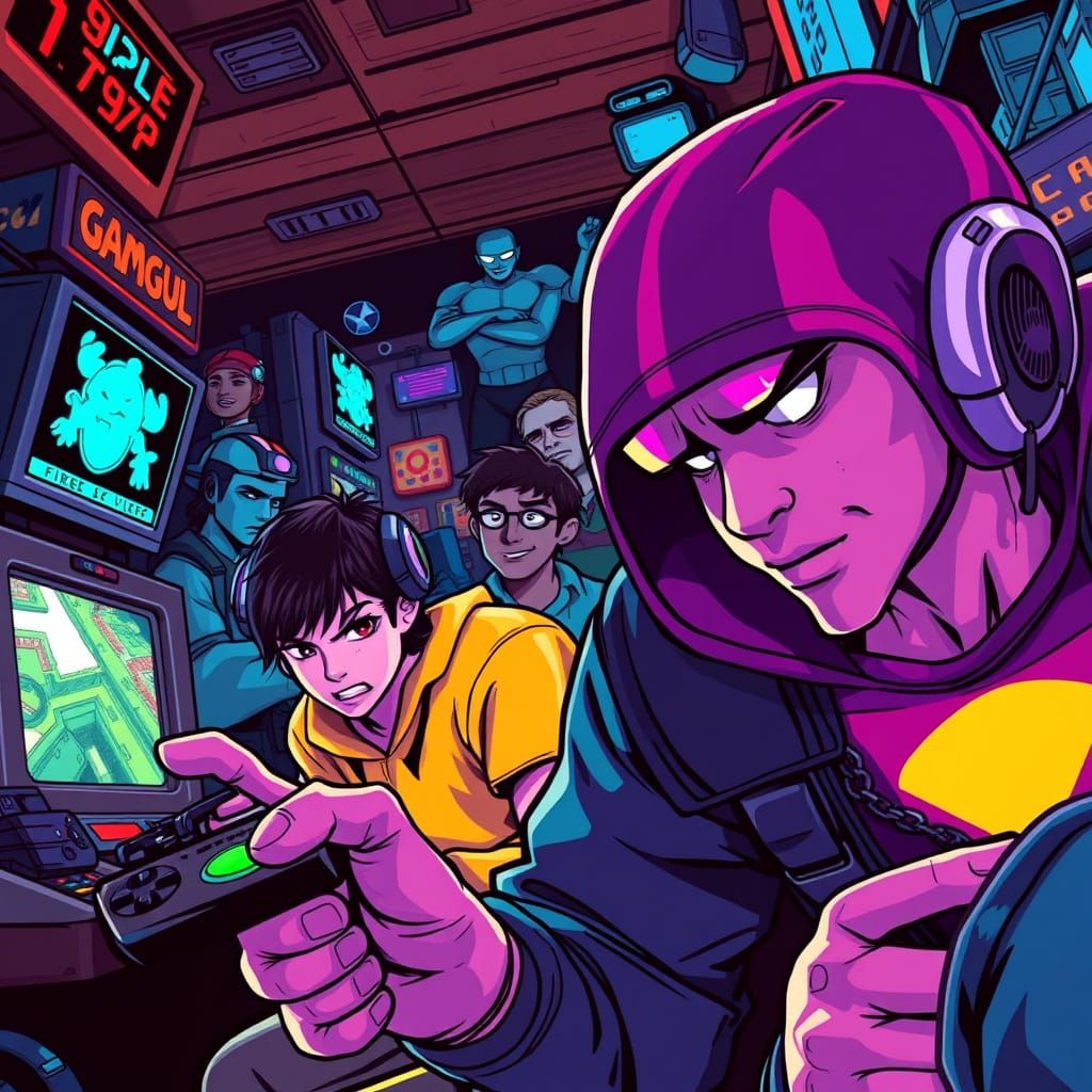 Vibrant Video Game Scene with Dynamic Comic Book Art