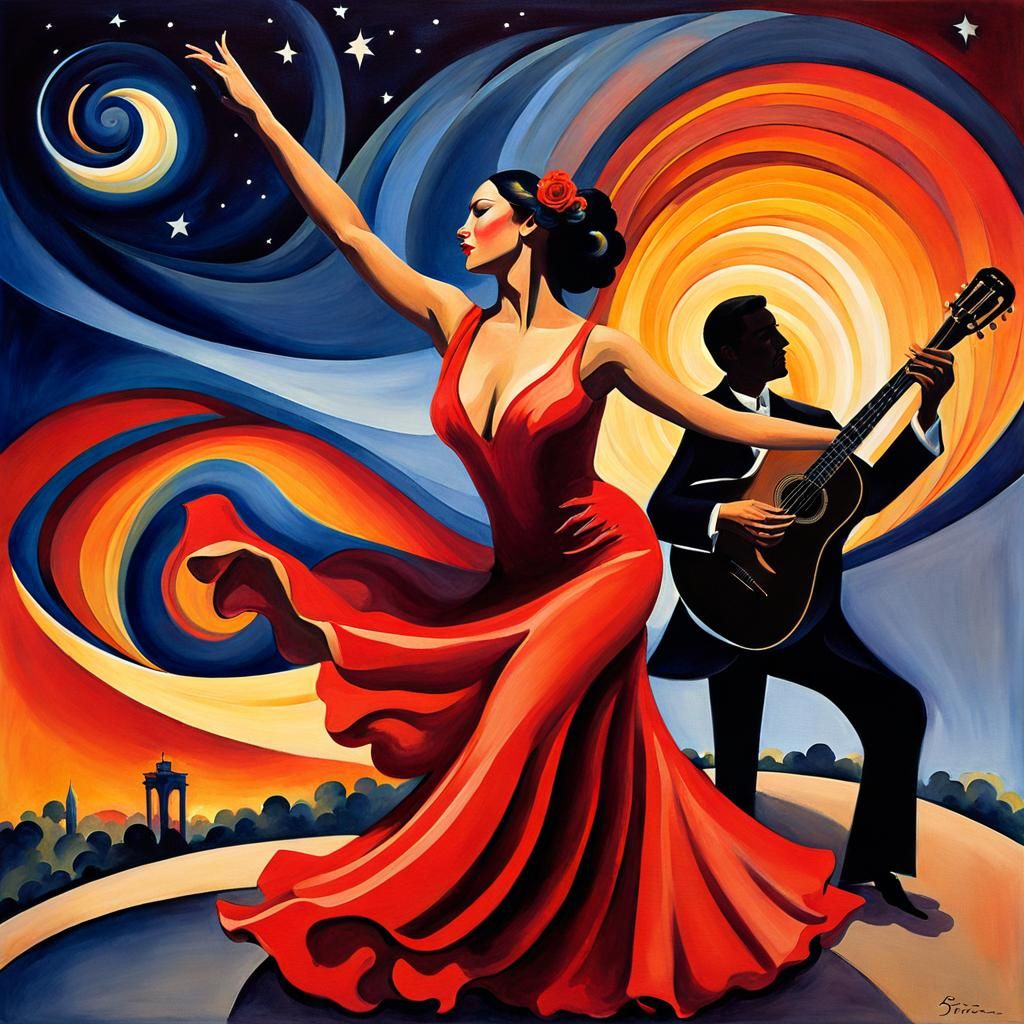 Flamenco Dancer Under Stars: Watercolor Painting