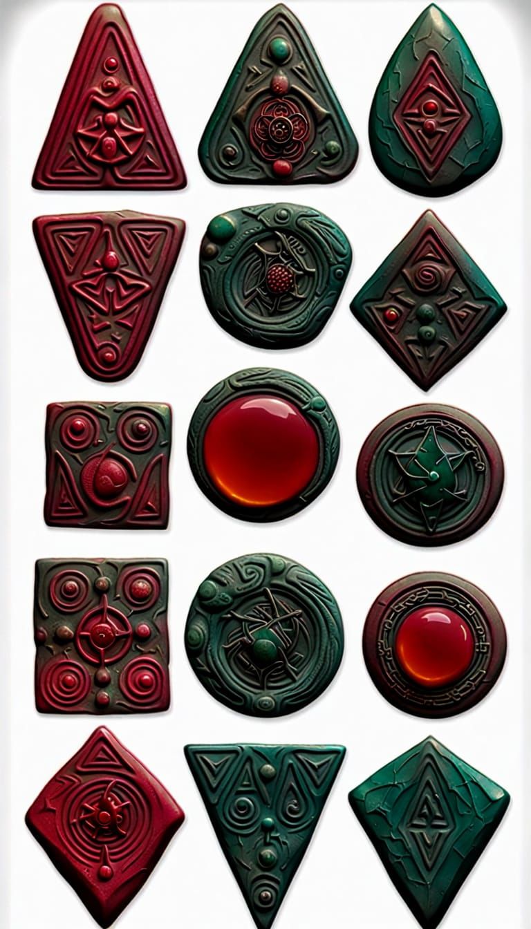 Visceral Alien Sigils Carved in Bloodstone Jasper