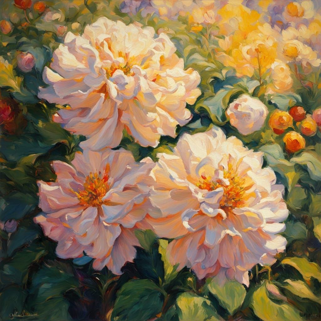 Neo-Impressionist Camellias in Golden Light