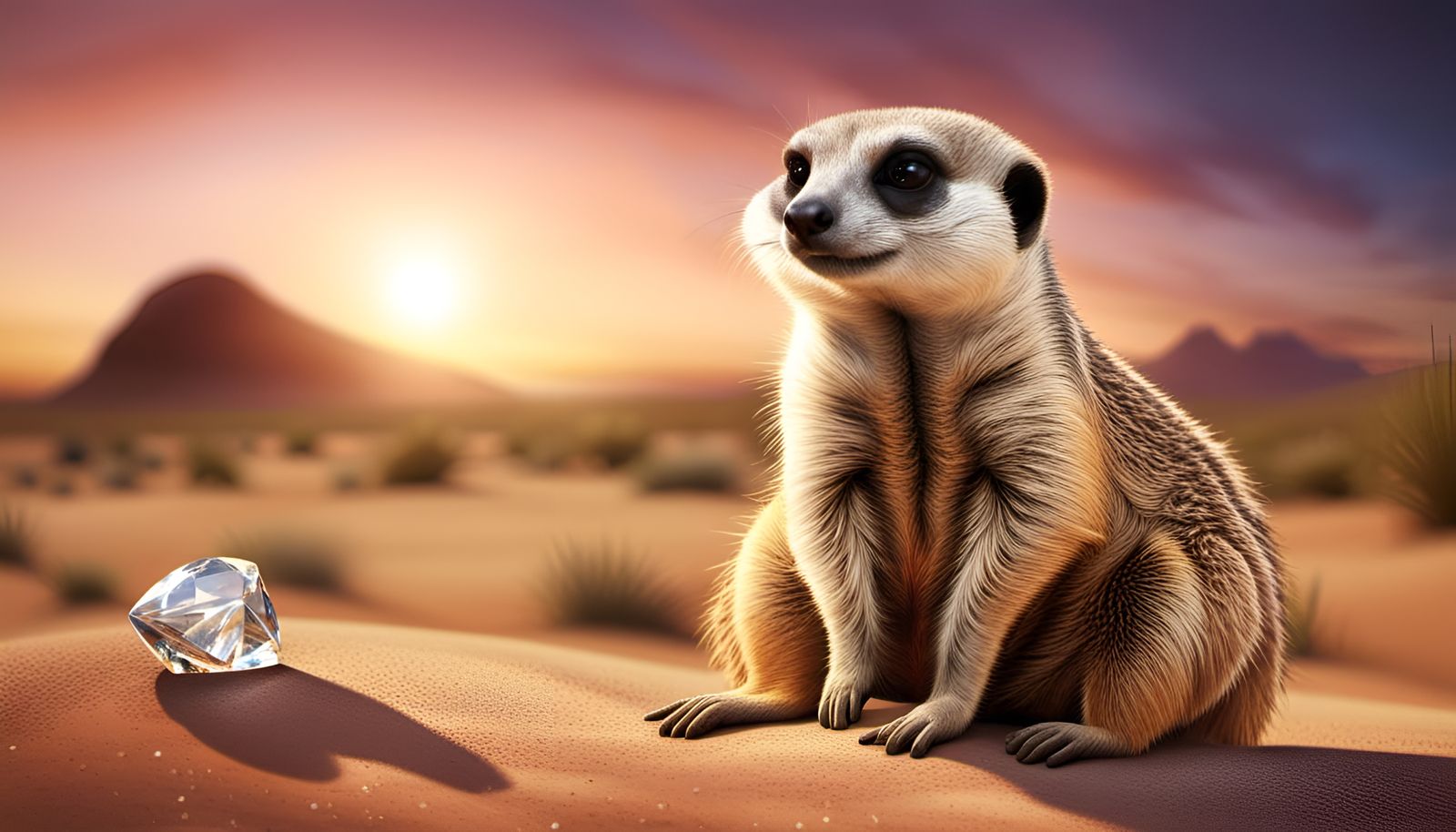 Meerkat on Diamond at Sunset: 3D Render
