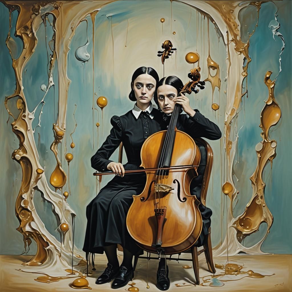 Wednesday Addams Cello Surrealism in Dali Style