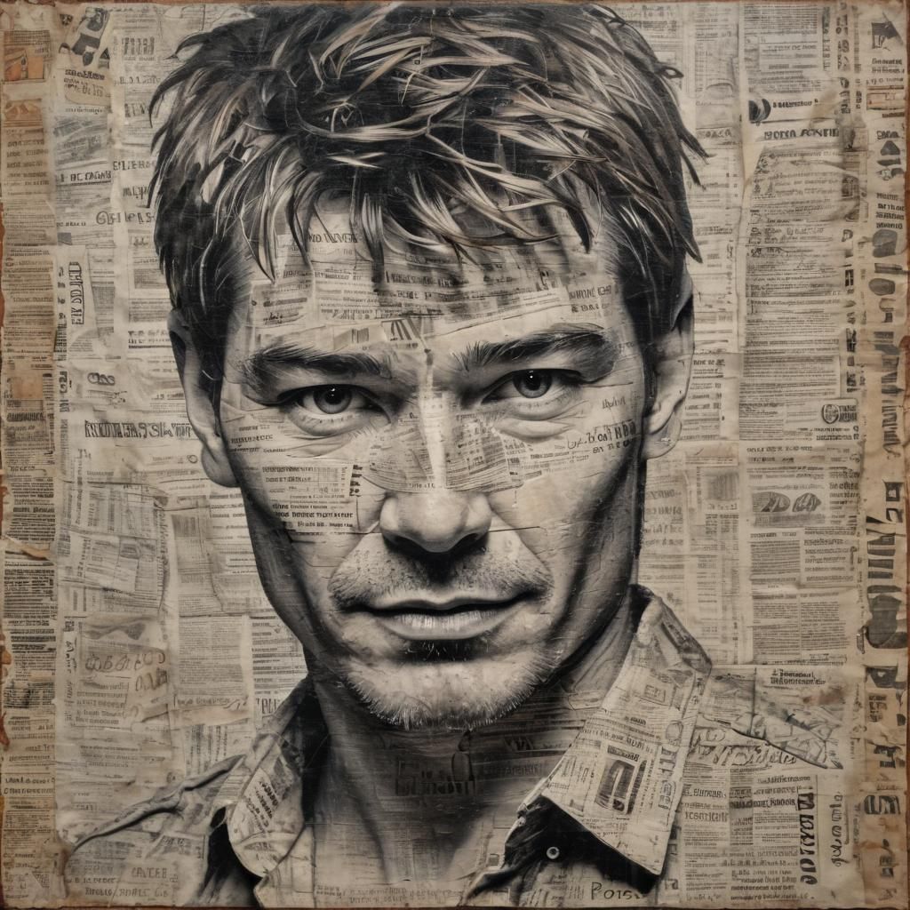 Singer's Portrait in Newspaper Art, 3D Render