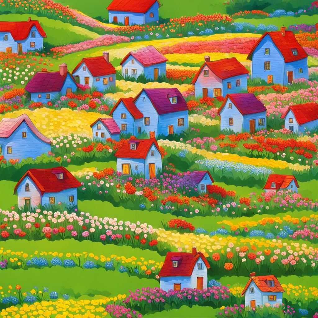 Dreamlike Flower Field Bathed in Sunlight