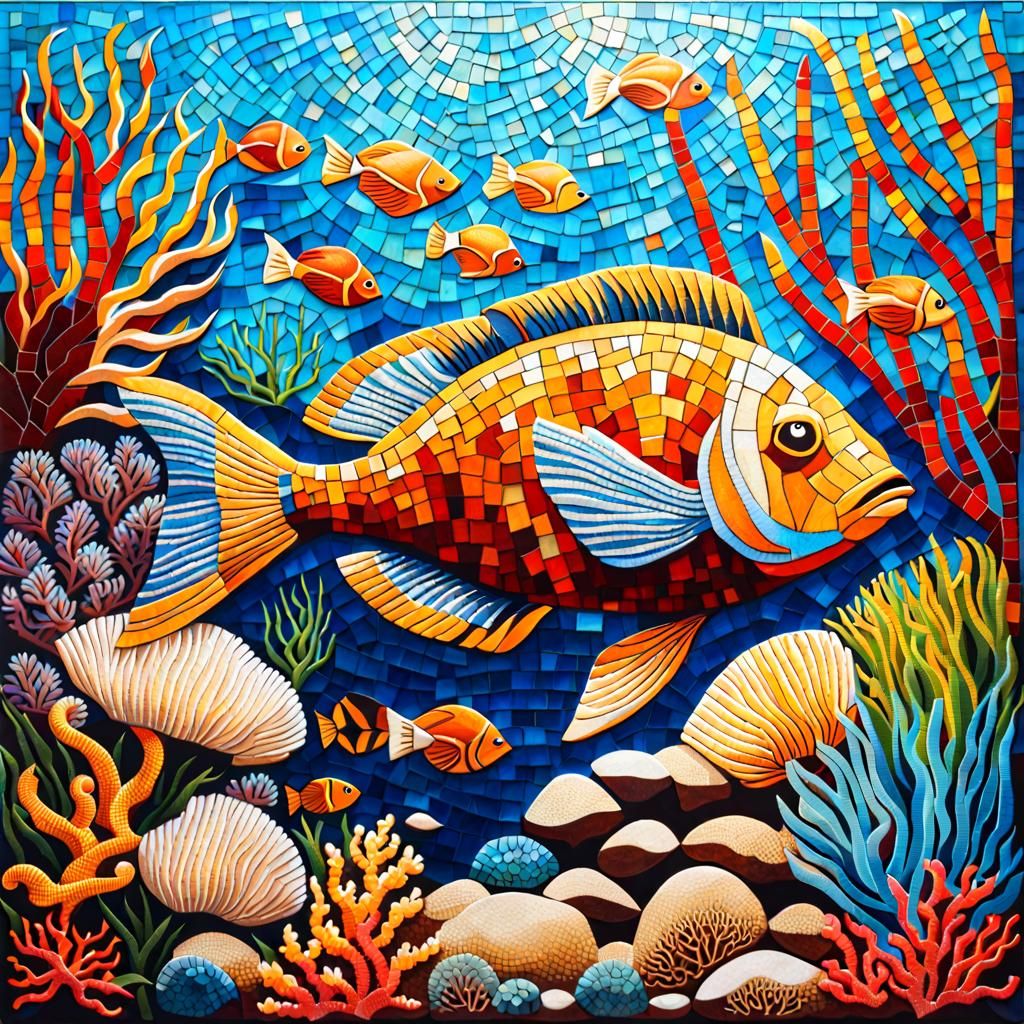 Vibrant Marine Life Mosaic Art Creation