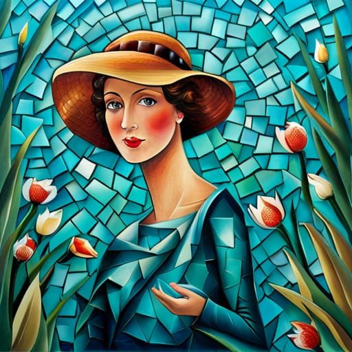 Turquoise Mermaid Underwater Mosaic Art