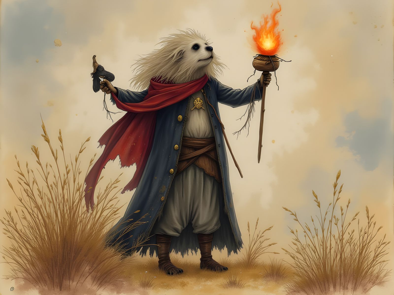 Shaggy Pirate Dog with Wooden Leg