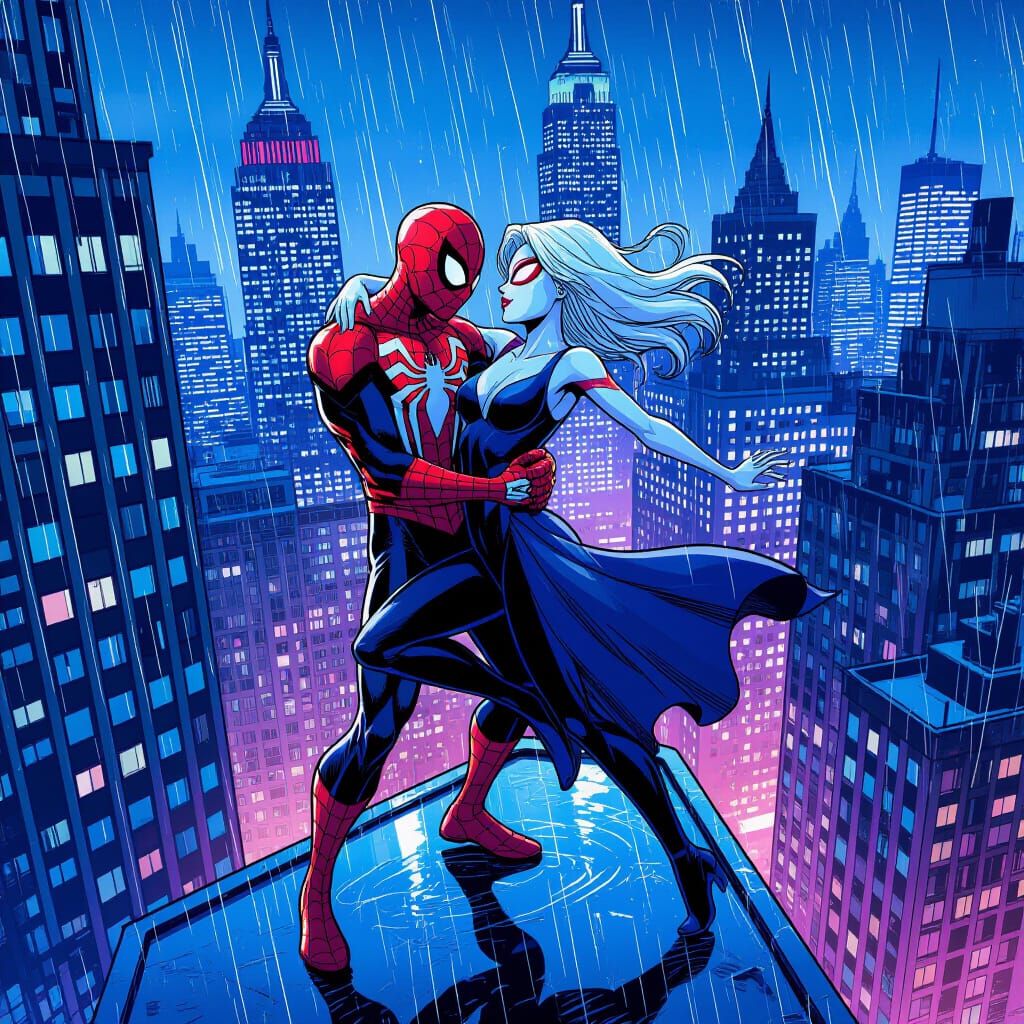 Spiderman and Ghost-Spider Dancing Romantically Atop NYC Sky...