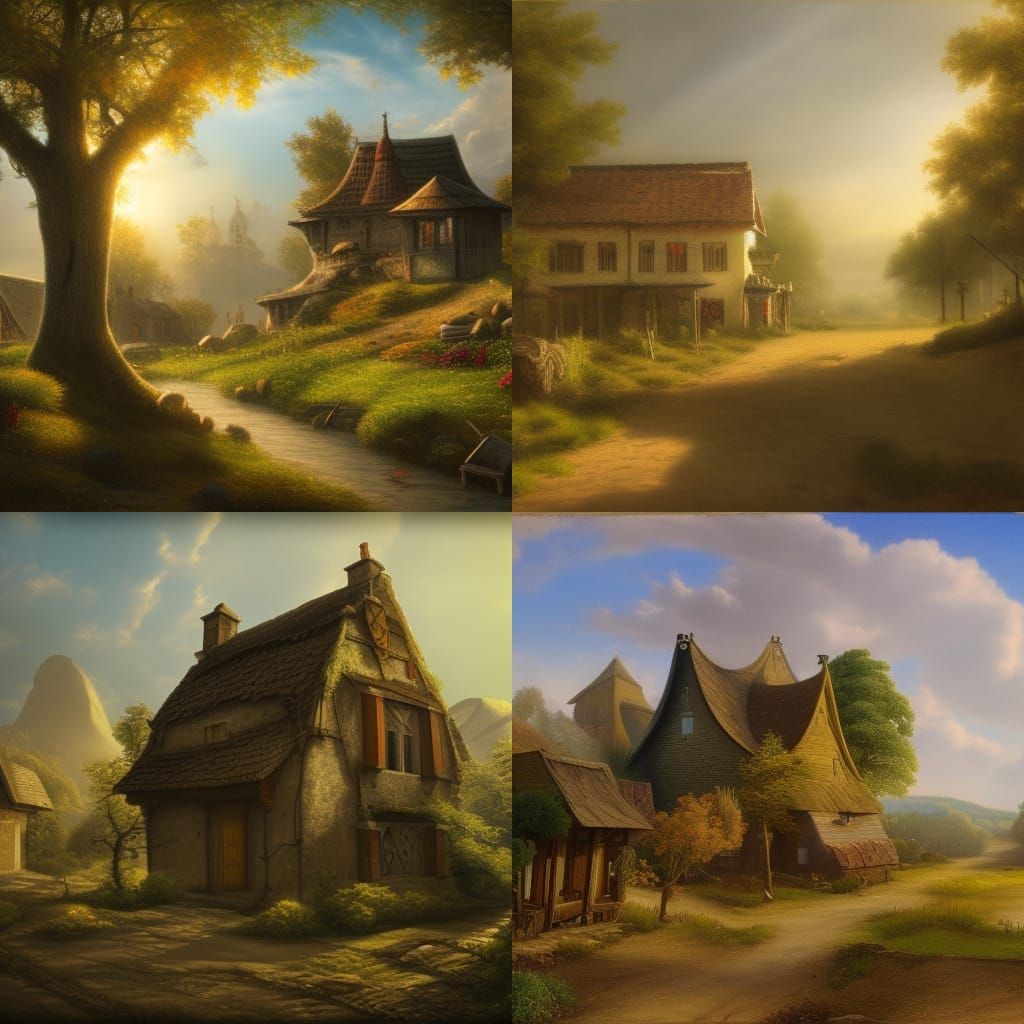 Village House Bathed in Sunlight: Detailed Matte Painting