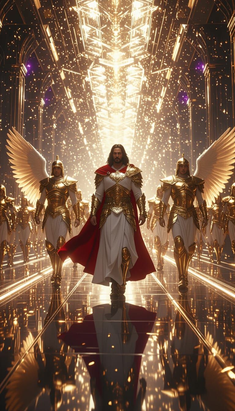 Jesus Christ, the Warrior, with Angelic Guardians