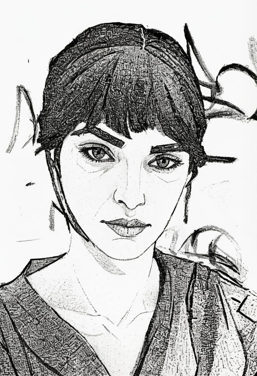 Cubist Woman Portrait in Pencil Sketch Style