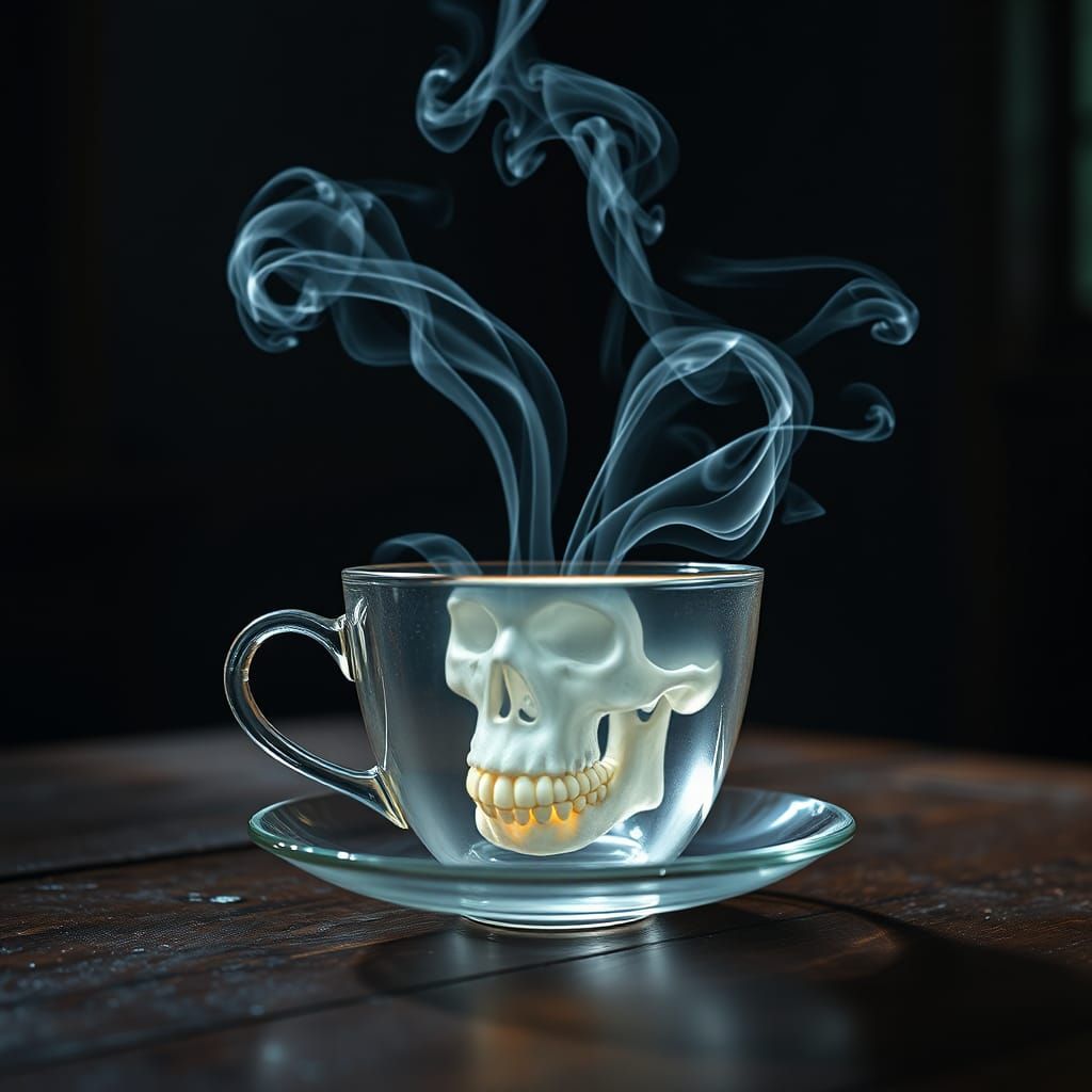 Ethereal Skull in Teacup: Surreal Still Life