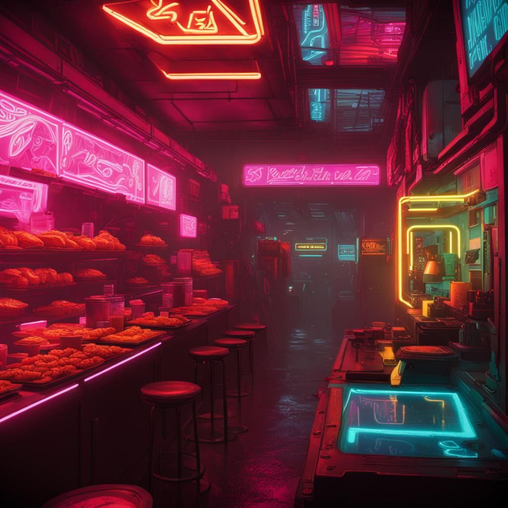 Cyberpunk Restaurant in Neon City