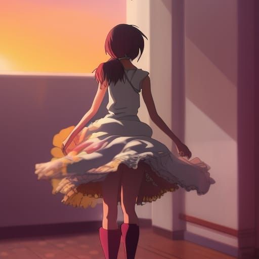 Anime Woman in Frilly Skirt: Ghibli-Inspired