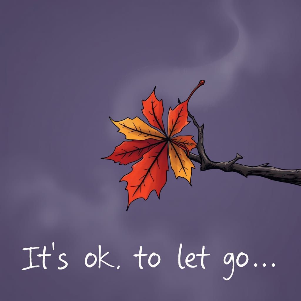 Lone Autumn Leaf Clings to Branch in Goth Anime Style