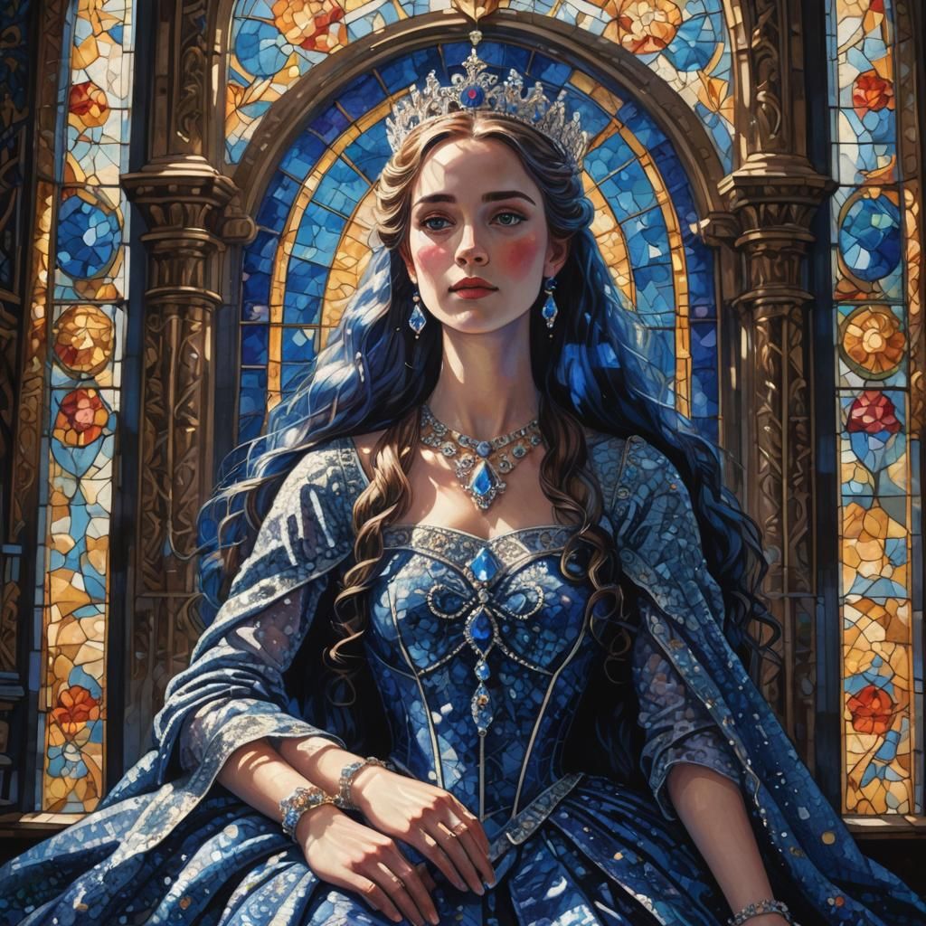 Pointillist Princess in Royal Blue Throne Room