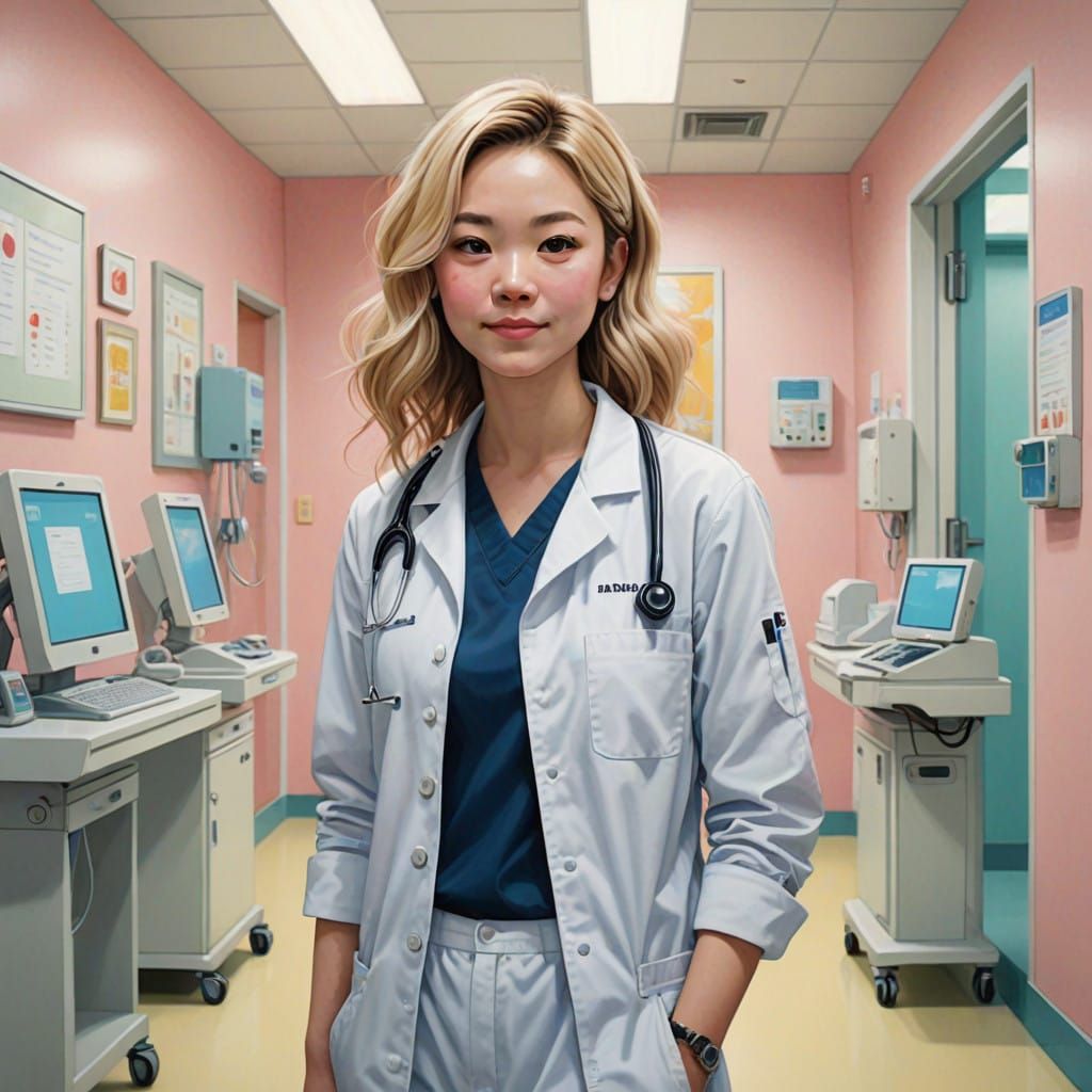 Compassionate Blonde Nurse in a Hospital Corridor