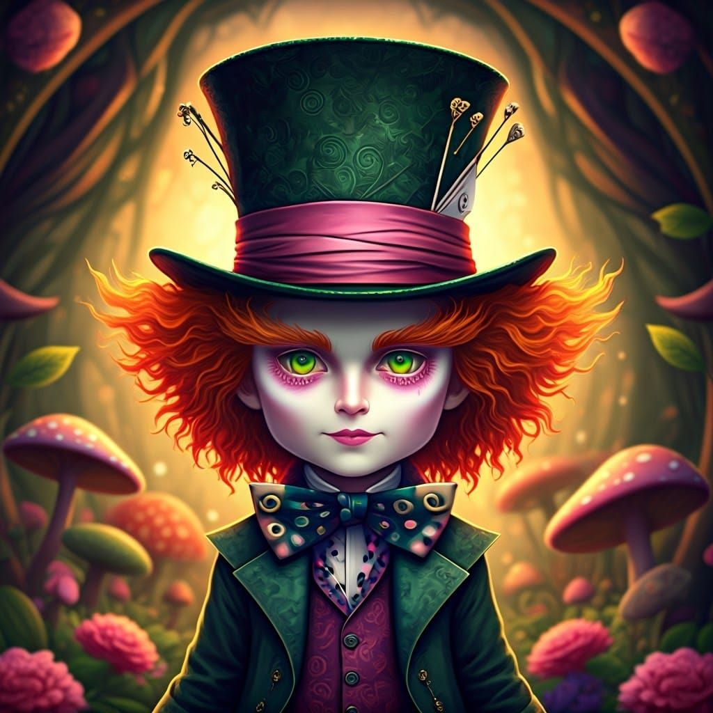 Whimsical 3D Chibi Mad Hatter in Anime Style
