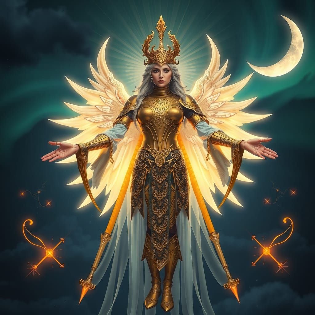 Godly Woman in Armor with Aurora Borealis