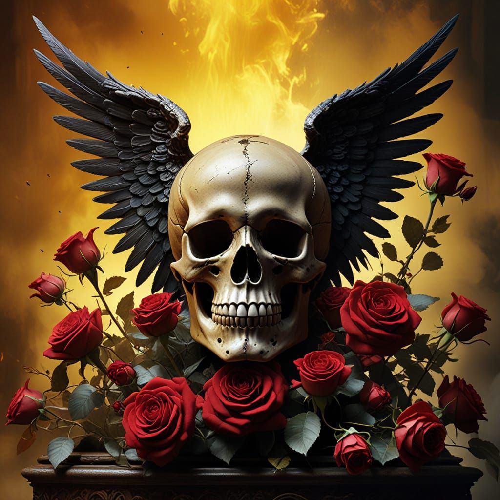 Surreal Baroque-Inspired Masterpiece with Wings and Roses