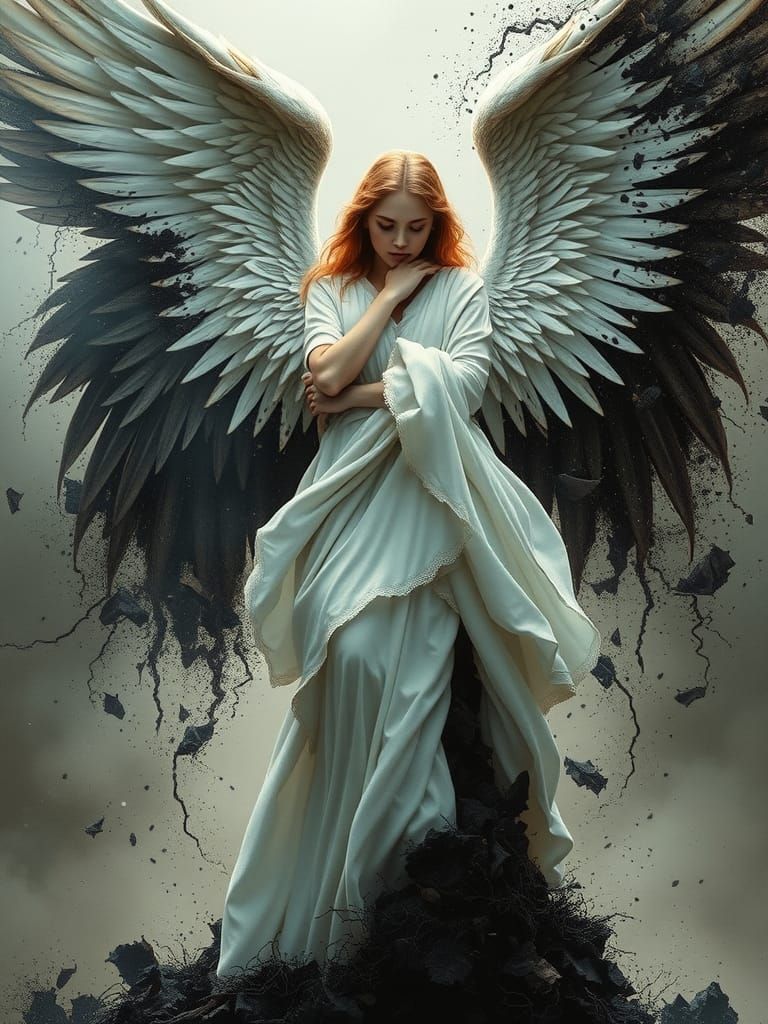 Angel Wings Dissolving into Ashes: A Dark Fantasy