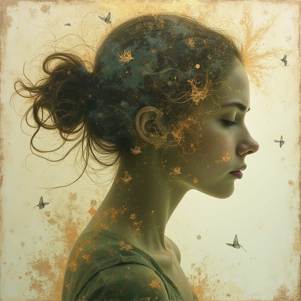 Vulnerable Silhouette in Layered Mixed-Media Collage