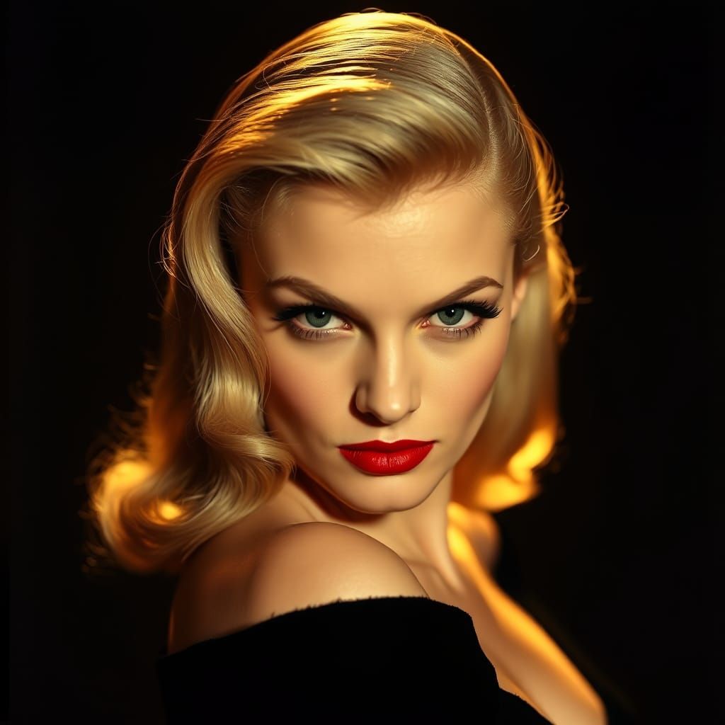 Hollywood Glamour Portrait in Film Noir Style