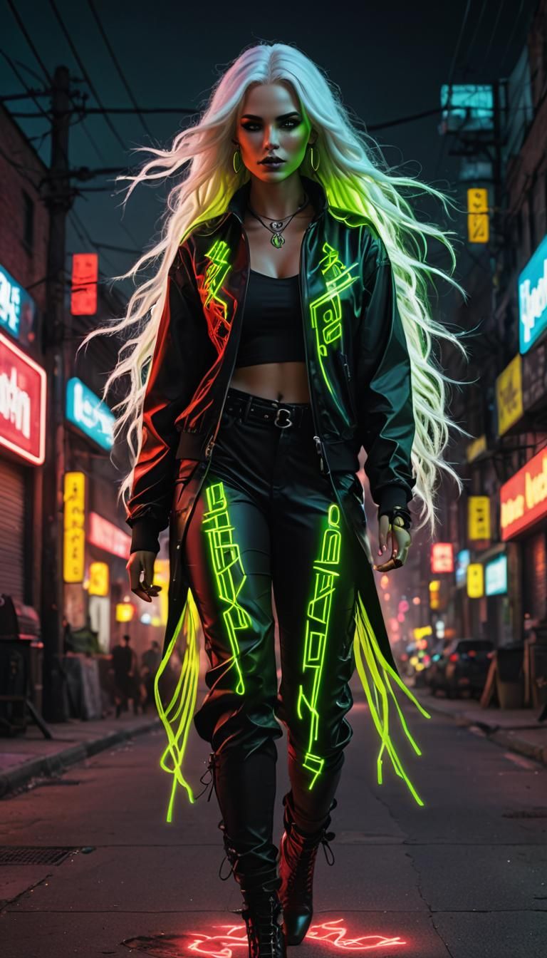 detailed flying hair, urbanpunk sassy female