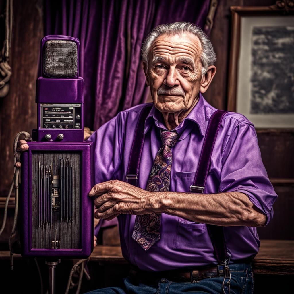 Hyperrealistic Portrait of Old Radio Moderator