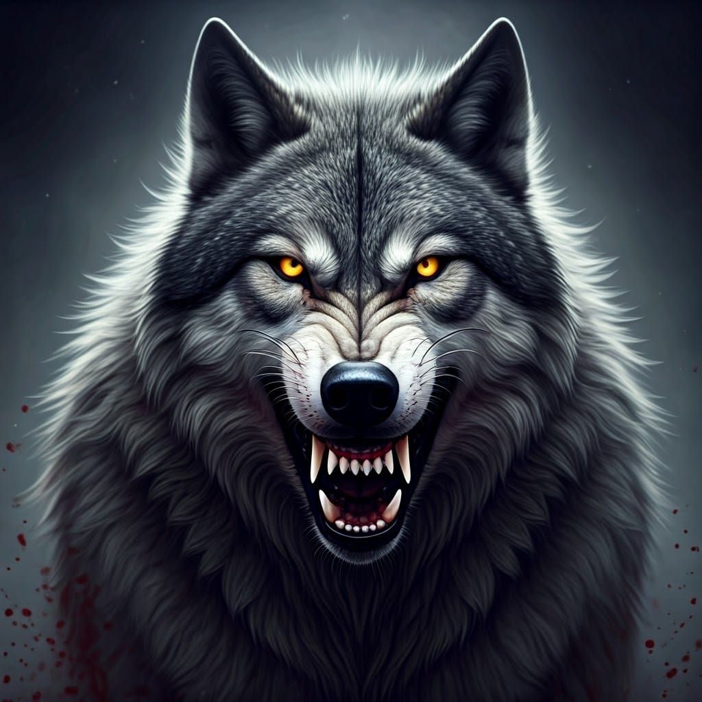 Menacing Gray Wolf in Dark, Gothic Realism