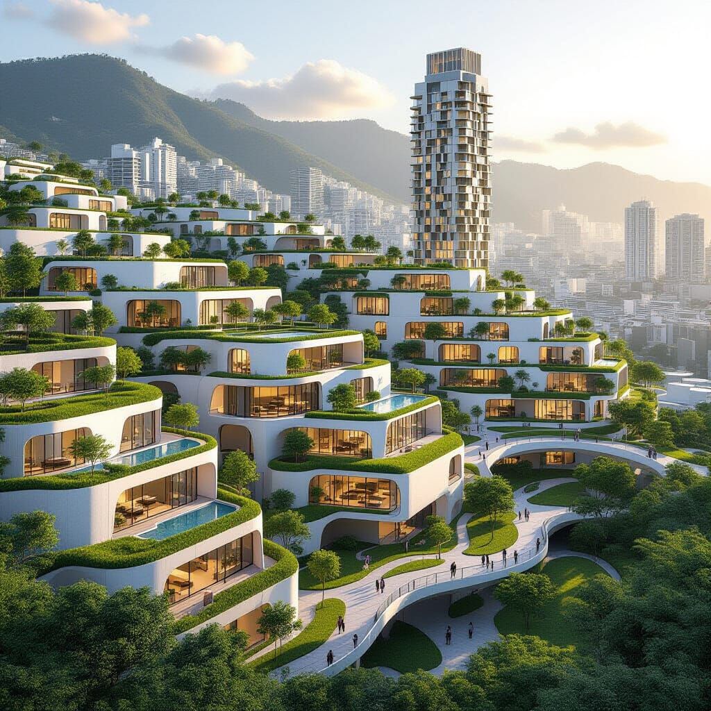Eco-City Urban Development Integrated into Hillside