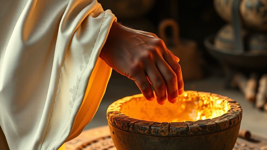 Glowing Hand Radiates Life into Ancient Mortar