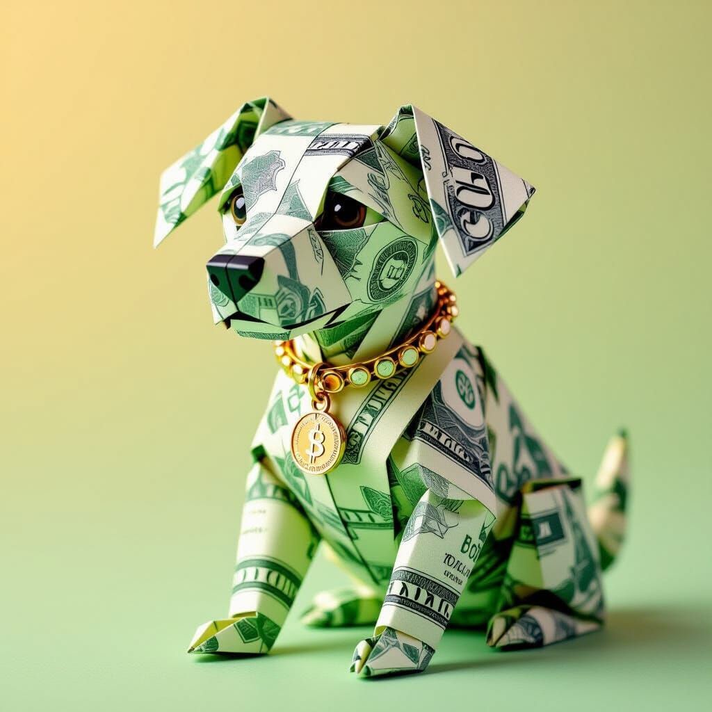 Origami Dog of Money with Coin Charm
