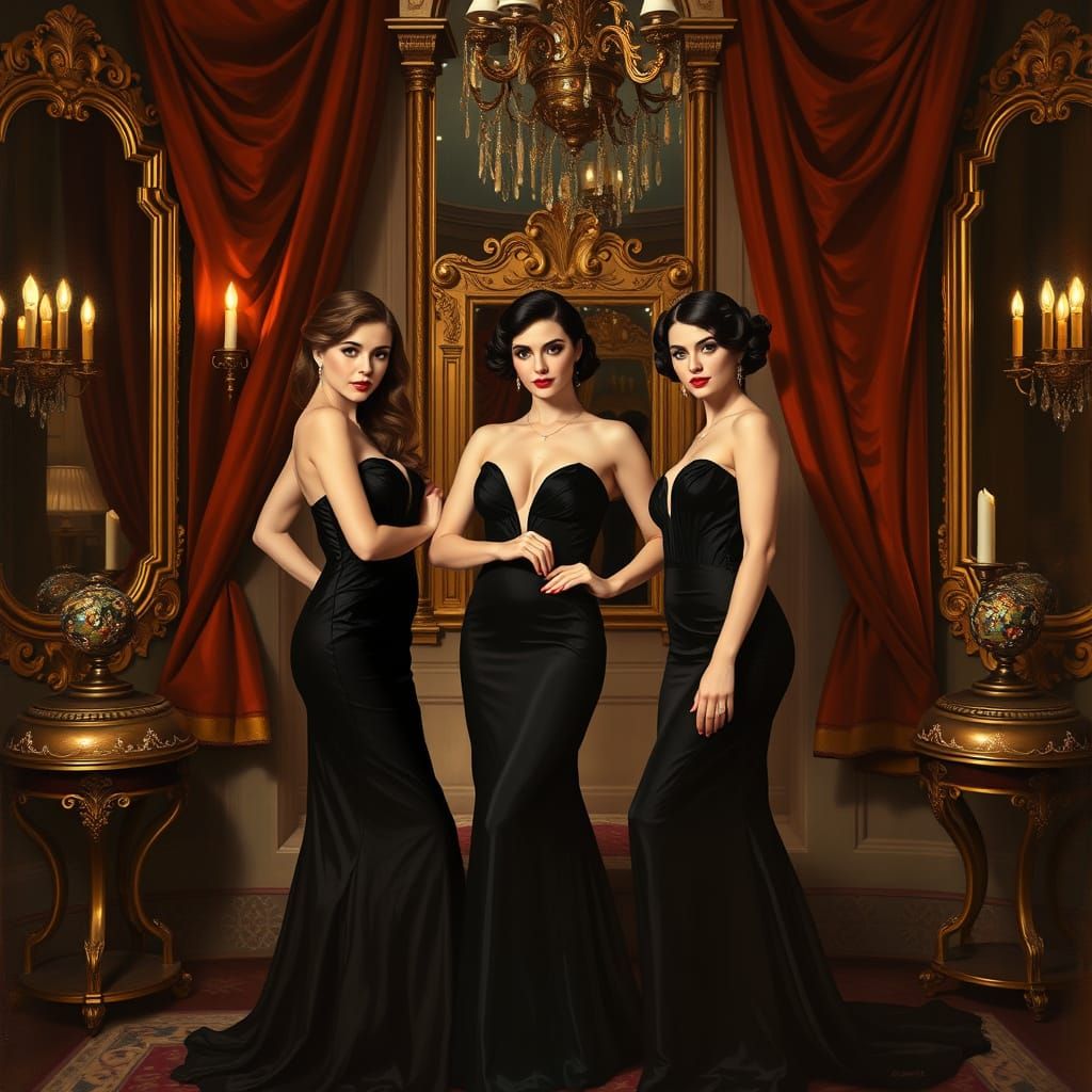 Elegant Women in Art Deco Boudoir