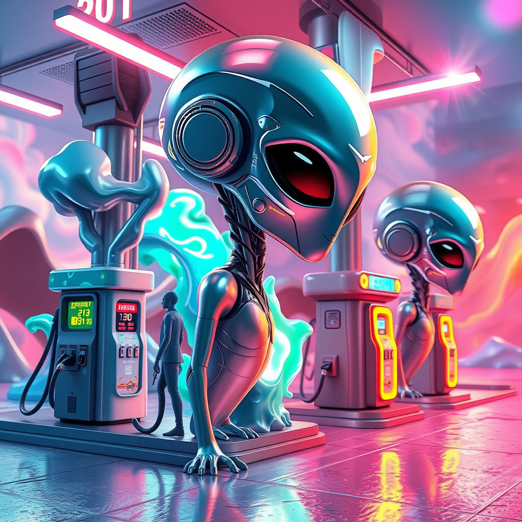 Futuristic Gas Station for Extraterrestrials: 3D Render