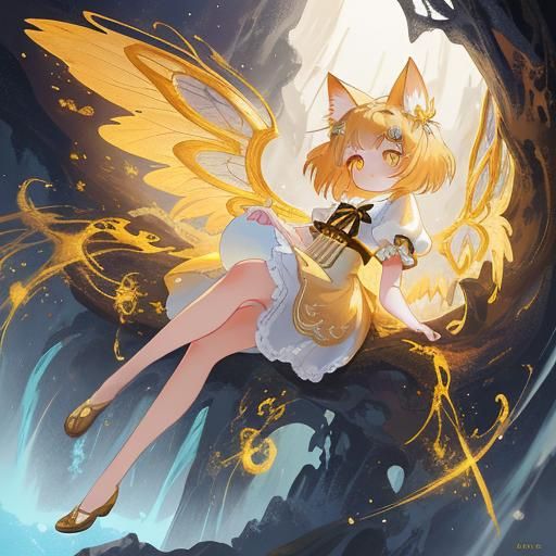 Fantasy Girl with Fairy Wings and Cat Ears