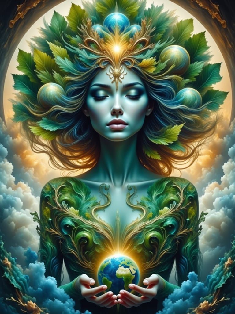 Surreal Goddess of Nature in Ethereal Harmony