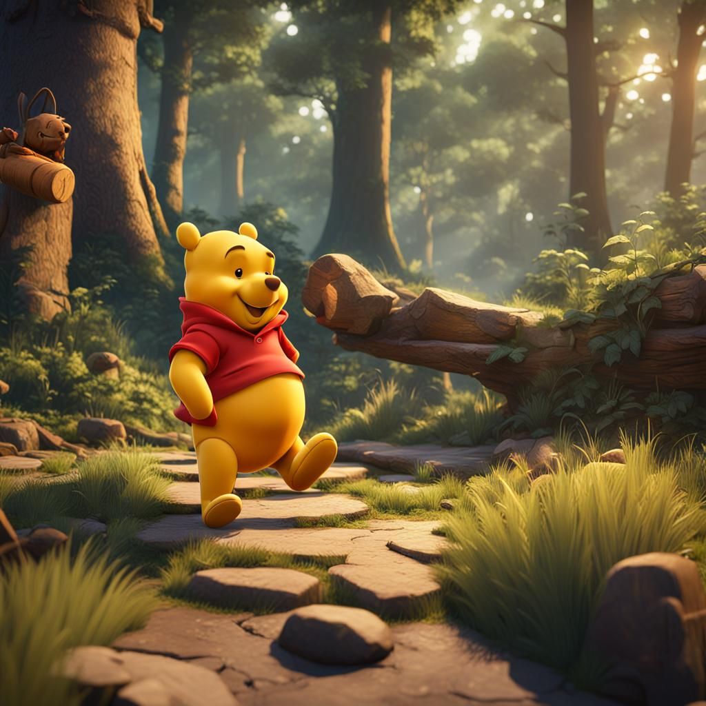 Winnie the Pooh in Forest, 3D Cartoon Art